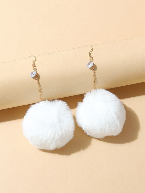 Pom Pom Drop, Snow Accessories, Pom Pom Earrings, Kawaii Earrings, Kawaii Jewelry, Tassel Drop Earrings, Heart Drop Earrings, White Earrings, Girly Jewelry