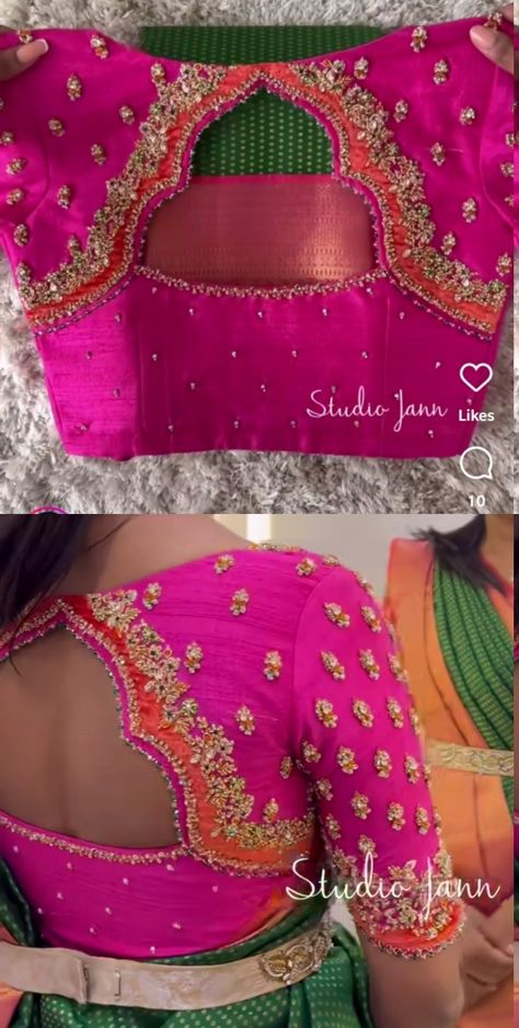 High Neck Silk Blouse Designs, Closed Back Blouse, Bridesmaid Blouse Designs, Jimichu Saree Blouse Designs, Closed Back Blouse Designs, Zardosi Blouse Designs, Boatneck Blouse Designs Latest, Heavy Work Blouse Designs, Bridal Blouse Designs Heavy Work