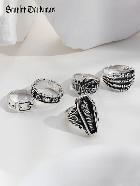 Big promotion for you when buying Scarlet Darkness 6th Anniversary Accs-Gothic Ring Set today. One of the best selling in the market. Limited number of products. Hurry up! Goth Accessories Aesthetic, Tomboy Jewelry, Accesorios Dark, Alt Rings, Emo Rings, Scarlet Darkness, Goth Rings, Vampire Ring, Rings Goth