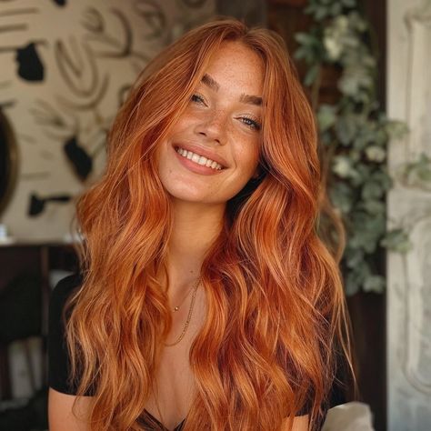 Ginger Fall Hair, Natural Light Copper Hair, Hair Color For Peach Skin Tone, Fire Copper Hair, Cooper Hair With Blonde Peekaboo, Penny Copper Hair, Copper Hair With Green Eyes, Ginger Cooper Hair, Copper Hair Styling