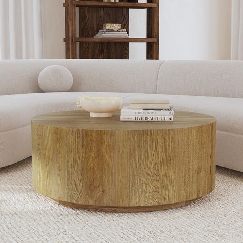 Layne 42" Round Coffee Table by Kosas Home - Bed Bath & Beyond - 39459939 Round Drum Coffee Table, Coffee Table With Casters, Lodge Lighting, Drum Coffee Table, Natural Coffee, Classic Home, Rustic Lodge, Table Coffee, Table Light