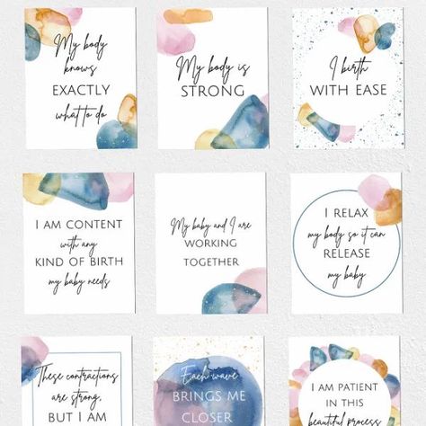 Mantras For Labor And Delivery, Birthing Affirmation Cards, Labor Affirmation Cards, Diy Birth Affirmation Cards, Hypno Birthing, Labor Affirmations, Nanny Crafts, Birth Positions, Birth Affirmation Cards