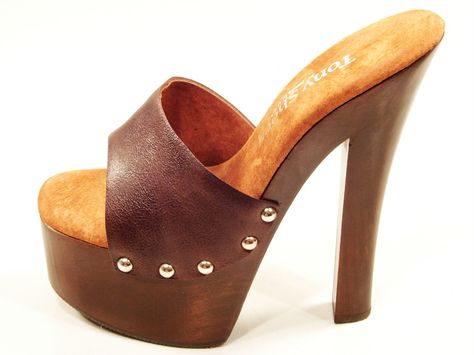 Tony Shoes Candy Brown High Heel Wood Platform Slip on Mules Sandals Clogs Candy Brown, Tan High Heels, Brown Sandals Heels, High Heel Sandals Platform, Brown High Heels, High Heel Clogs, Mules Sandals, Candies Shoes, High Heel Mules