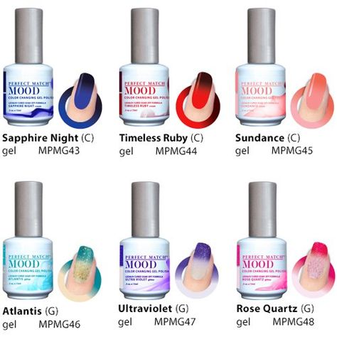 LeChat Perfect Match Gel Polish Mood Changing Colors Spring 2016 Set of 6 Colors >>> Click image to review more details. Mood Changing Nail Polish, Mood Gel Polish, Mood Nail Polish, Color Changing Gel Polish, Nail Polish Dry Faster, Perfect Match Gel Polish, Color Change Nail Polish, Mood Colors, Glamorous Nails