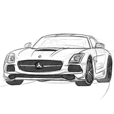 mercedes benz sls amg sketch by baaam7991 Mercedes Drawing Easy, Mercedes Benz Sketch, Car Drawing Mercedes, Mercedes Benz Drawing, Car Sketch Simple, Mercedes Painting, Old Car Drawing, Mercedes Sketch, Mercedes Drawing