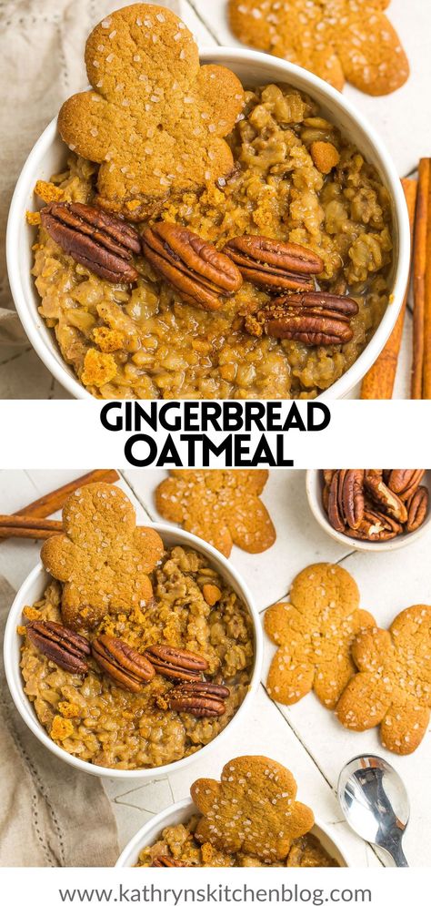 Gingerbread Oatmeal is made with classic gingerbread flavors and healthy wholesome ingredients! This easy breakfast is made on the stove top and takes less than 20 minutes to make! Gluten Free Oatmeal Recipes, Gingerbread Oatmeal, Oatmeal Healthy, Budget Food, Easy Gingerbread, Cooking Oatmeal, Drink Inspiration, Oatmeal Recipe, Gingerbread Recipe