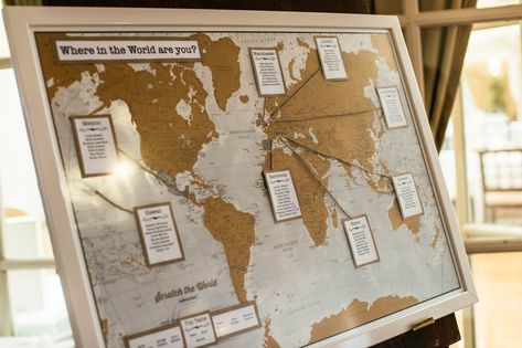 World map table plan Travel Themed Wedding Ideas, Wedding Travel Theme, Map Table, Kids Table Wedding, Wedding Table Plans, Hotel Flowers, Travel Themed Wedding, Tips For Brides, Plan Wedding