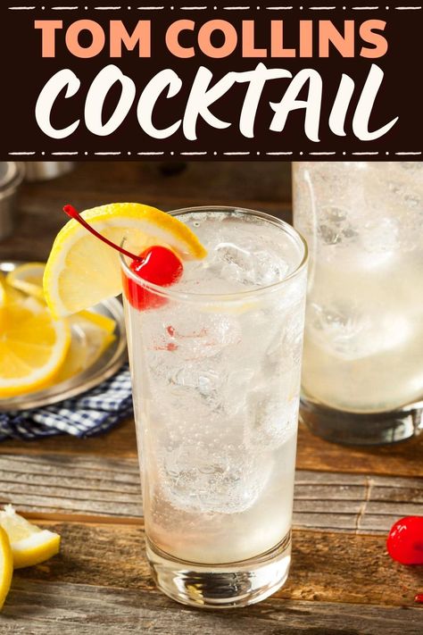 This Tom Collins cocktail is a true classic. Made with gin, lemons, simple syrup, and club soda, it's light and refreshing. Drinks With Club Soda, Club Soda Drinks, Raspberry Collins, Drinks With Sprite, Tom Collins Recipe, Tom Collins Cocktail, Vodka Collins, Collins Cocktail, Canned Juice