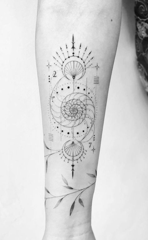 Fibonacci Tattoo, Cosmic Tattoo, Bali Tattoo, Spiral Tattoos, Mystical Tattoos, Unalome Tattoo, Sacred Geometry Tattoo, Geometric Tattoo Design, Elegant Tattoos