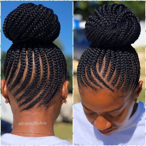 Bolla With Braids, Bolla Hairstyles Braids, Corn Roll Pony Hairstyles, Conroll Styles Pony, Pony Cornrow Hairstyles, Corn Row Hairstyles For Black Women, Braided Cornrow Hairstyles Updo, How To Style Natural Hair, Mishono Ya Vitambaa Magauni