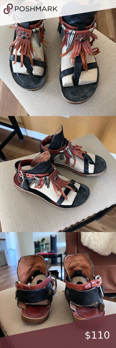 Women's Black and Brown Sandals Brown Sandals, Women's Sandals, Italian Leather, Black And Brown, Womens Sandals, Black And Red, Size 7, Sandals, Leather