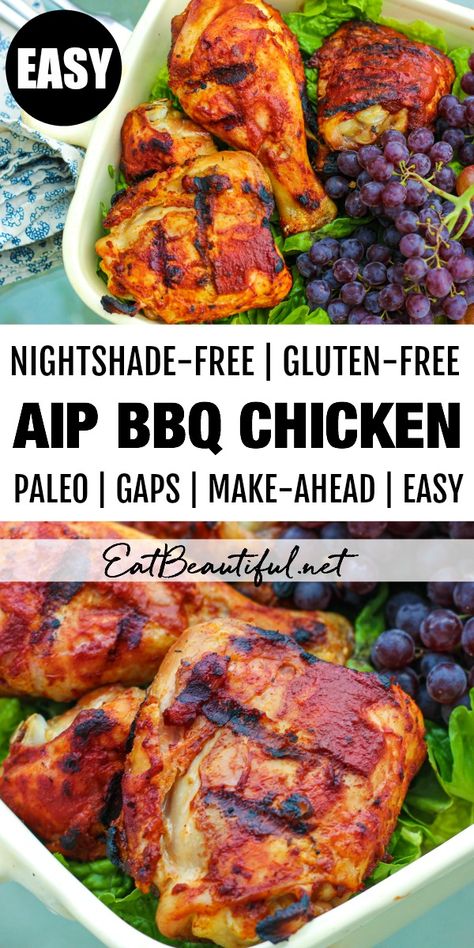 Classic BBQed Chicken is great from the grill OR from the oven! Delicious nightshade-free BBQ sauce makes this traditional dinner finger-licking good, and AIP-friendly! Also Paleo and GAPS-friendly. | Eat Beautiful || #aip #paleo #bbq #chicken #nightshadefree #gapsdiet Paleo Bbq Chicken, Aip Protocol, Autoimmune Diet Recipes, Aip Diet Recipes, Gaps Diet Recipes, Paleo Bbq, Nightshade Free Recipes, Eat Beautiful, Autoimmune Recipes