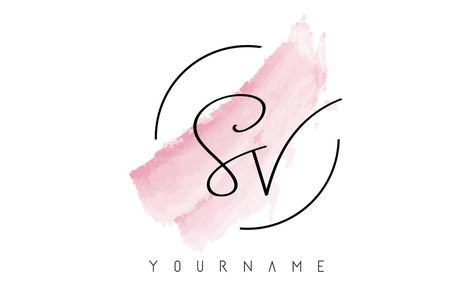 Handwritten SV S V Letters Logo with Pink Pastel Watercolor Brush Stroke Concept. S And V Tattoo, Sv Letter Logo, S V Logo, Sv Logo, N Letter Design, Ns Logo, Girly Logo, V Logo Design, V Tattoo