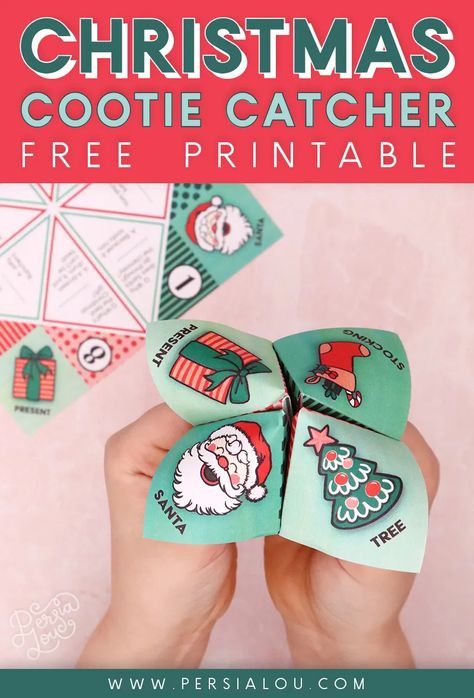 Free Printable Christmas Cootie Catcher / Joke Teller - Persia Lou Cootie Catcher Template, Cute Dinosaur Coloring Pages, Handmade Paper Cards, Cootie Catcher, Santa Coloring Pages, Santa Gift Tags, Christmas Craft Ideas, Elf Activities, Christmas Jokes