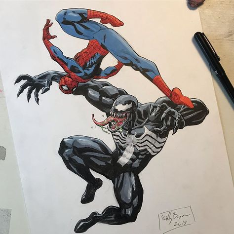 Venom Vs Spiderman Drawing, Spider Man Vs Venom Drawing, Spiderman Ink Drawing, Spiderman And Venom Drawing, Spiderman And Venom, How To Draw Spiderman, Venom Drawing, Canada Painting, Spider Man Animated Series