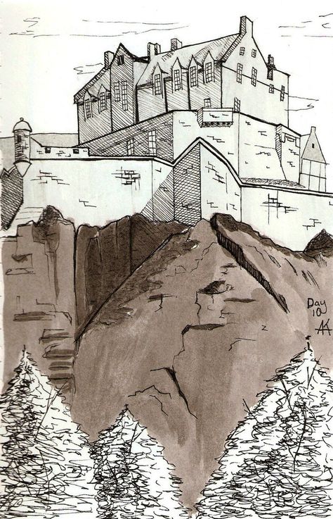 Edinburgh Castle Drawing, Edinburgh Illustration, Huge Castle, Castle Sketch, Travel Sketching, Castle Drawing, Stirling Castle, Travel Journal Scrapbook, Flower Sketches