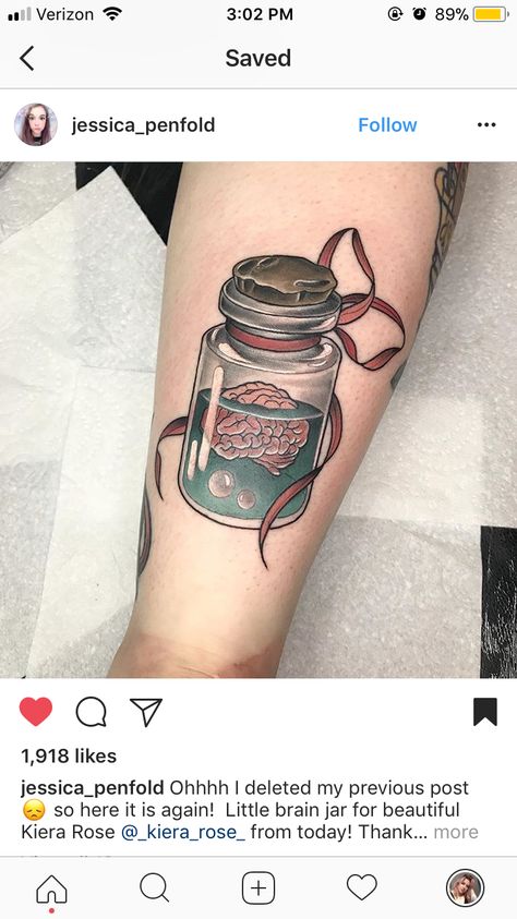 Brain Jar Tattoo, Specimen Jar Tattoo, Brain In A Jar Tattoo, Jar Tattoo, Horror Sleeve, Drawing Sculpture, Awesome Tattoos, Art Tattoos, Art Forms