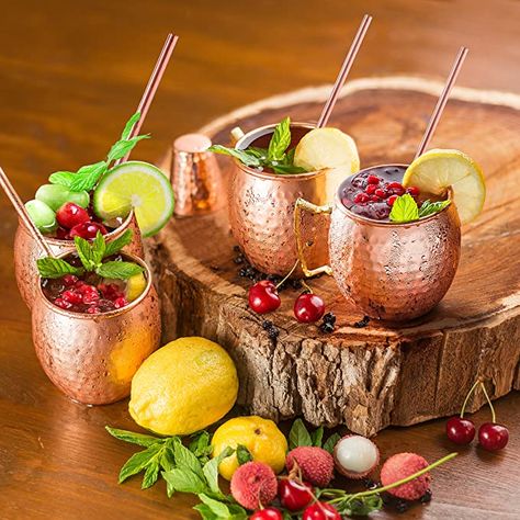 Amazon.com: Moscow Mule Copper Mugs - Set of 4 - 100% HANDCRAFTED Pure Solid Copper Mugs - 16 Oz Gift Set with Highest Quality Cocktail Copper Straws & Copper Shot Glass by Copper-Bar: Kitchen & Dining Copper Cocktail Set, Moscow Mule Cups, Cocktail Bar Set, Copper Mule Mugs, Mule Mugs, Copper Moscow Mule Mugs, Copper Cups, Cocktail Cup, Copper Mugs