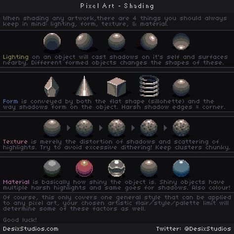 Graphics - Pixel Art - Mini Tutorials | GameMaker Community Pixel Texture, Art Shading, Material Studies, Game Graphics, Pixels Art, Pixel Art Background, Pixel Characters, Pixel Art Tutorial, Pixel Art Characters