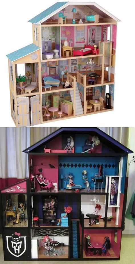 Lol Doll House Makeover, Monster High House Diy, Diy Monster High Dollhouse, Monster High Doll House, Monster High Bedroom, Monster High Dollhouse, Make Your Own Monster, Monster High House, Diy Barbie House