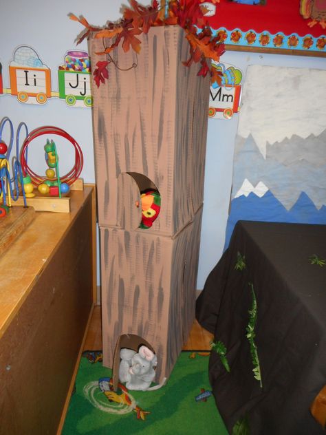 Forest/Bears/Bear Cave Dramatic Play Homemade Tree Who Lives In A Tree Preschool, Bear Cave Dramatic Play, Steam Decorations, Forest Theme Preschool, Dramatic Play Toddlers, Work Accomplishments, Forest Animals Preschool, Brave Bear, Playgroup Ideas