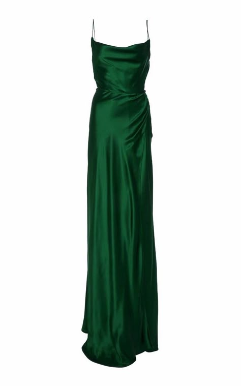 Green Gown Aesthetic, Long Green Silk Dress, Green Silk Dress Long, Green Satin Formal Dress, Green Silk Gown, Green Dress Aesthetic, Gown Aesthetic, Green Prom Dresses, Green Silk Dress