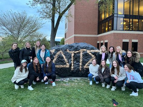 initiation week for delta pi sigma (dps) at cedarville university! tradition to paint the rock with the new members! Cedarville University, Spray Painting, The Rock, University, Spray, Paint