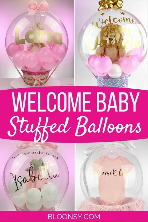 welcome baby balloon gift ideas Balloon Gifts Ideas, Stuffed Balloons Ideas, Balloon Stuffing Ideas, Stuffed Balloon Ideas Gifts, Balloon Stuffing Machine, Stuffing Ideas, Stuffed Balloons, Balloon Gifts, Baby Bouquet