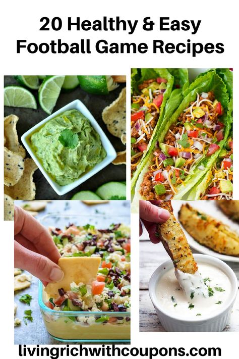 "20 Easy and Healthy Football Game Recipes for the Ultimate Game Day" Score big on game day with our compilation of 20 Easy and Healthy Football Game Recipes. These diet-friendly recipes are packed with flavor, bound to delight your guests while keeping the calorie count low. Perfect for the ultimate game day experience, these recipes are sure to be a touchdown with your friends and family! Superbowl Party Food Ideas High Protein, Clean Eating Superbowl Food, Superbowl Food Low Carb, Healthier Super Bowl Food, Healthy Superbowl Snacks Low Calories, Football Lunch Ideas, Easy Snack Appetizers, Super Bowl Food Easy, Crowd Pleasing Appetizers