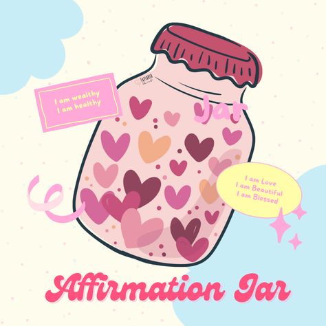 Create an affirmations jar. Write as many positive affirmations as you want. Place them in a jar and choose one each day and carry it with you all day. ⁠ Subscribe on the website for more Journaling Content.⁠ ⁠ #LinkinBio #TayloredHart #FindYourPeace #Spirituality #Healing #Meditate #Journal Affirmation Jar, I Am Beautiful, I Am Blessed, In A Jar, Each Day, Hobby Lobby, Positive Affirmations, Lobby, Affirmations