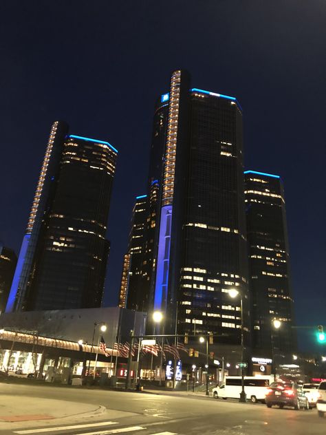 RenCen / GMC World Headquarters Downtown Detroit  #detroit Downtown Detroit At Night, Detroit At Night, Pet Octopus, Calming Photos, Birthday Details, Dallas City, Risky Pictures, Downtown Detroit, Detroit City