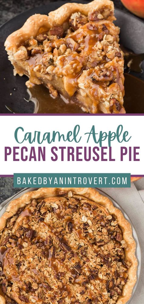 Streusel Pie, Caramel Apple Pie Recipes, Apple Pecan Pie, Thanksgiving Desserts Kids, Thanksgiving Desserts Easy, Apple Pie Recipe, Caramel Apple Pie, Apple Pie Recipes, Homemade Caramel