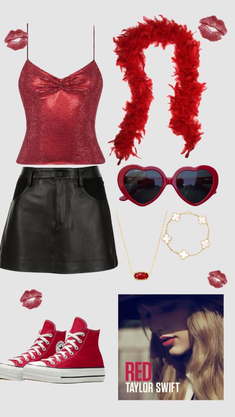 Red eras tour outfit Taylor Swift Red Eras Outfit, Taylor Swift Eras Red Outfit, Red Tv Eras Tour Outfit, Red Taylor Outfits, Ear Tour Outfit Ideas, Red Ears Tour Outfit, Taylor Swift Outfits Concert Red, Red Concert Outfit Taylor Swift, Taylor Swift Concert Outfit Eras Tour Red