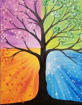 Paint-Parties are starting at Golden Valley Brewery!  Every Third Tuesday! Come and celebrate spring, and LIFE, by painting "Four Seasons Tree" - NO experience required - ALL ages welcome - FUN guaranteed!  I'll walk you through it, step-by-step, and help you find your own inner-artist! $45/adult for everything - including a $10 voucher towards your tab. $25/child under 18 (no voucher included). #art #artclass #children #couples #datenight #event #family #fun #girlsnightout Four Seasons Tree, Art Paint Party, Family Tree Painting, Kids Painting Party, Color Theory Art, Cider House, Paint Night, Middle School Art, Paint And Sip