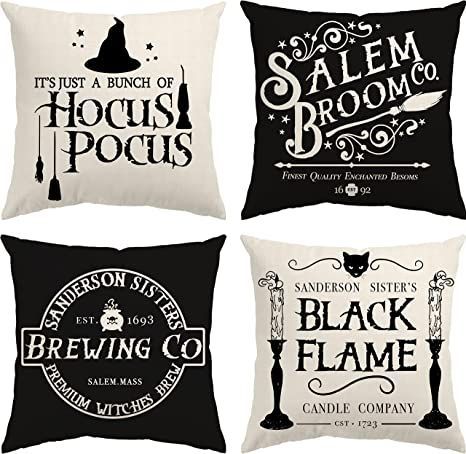 Halloween Decor Pillow Covers 18x18 Set of 4 Halloween Decorations Hocus Pocus Farmhouse Saying Outdoor Fall Pillows Decorative Throw Cushion Case for Home Halloween Decorations Hocus Pocus, Halloween Pillows Covers, Halloween Throw Pillow, Fall Throw Pillows, Fall Pillow Cover, Bantal Sofa, Pillows Decorative, Sofa Pillow Covers, Halloween Pillows