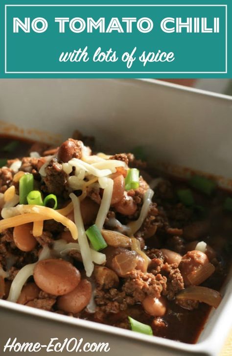 As with many chili recipes, this no tomato chili is a method more than an exact recipe. You will adjust the seasonings based on your preferences and tastes. Chili Recipe Without Tomatoes, No Tomato Chili, Chili Recipe No Tomatoes, Crockpot Chili Recipe, Tomato Chili, White Chicken Chili Healthy, Crockpot Chili, Chilli Recipes, Homemade Chili