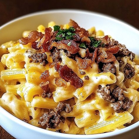 Loaded Bacon Cheeseburger Pasta Loaded Bacon Cheeseburger Pasta, Bacon Cheeseburger Pasta, Bacon Cheese Burger, Cheeseburger Pasta, Cheese Burger, Bacon Cheeseburger, Shredded Lettuce, Bacon Cheese, Beef Recipes For Dinner