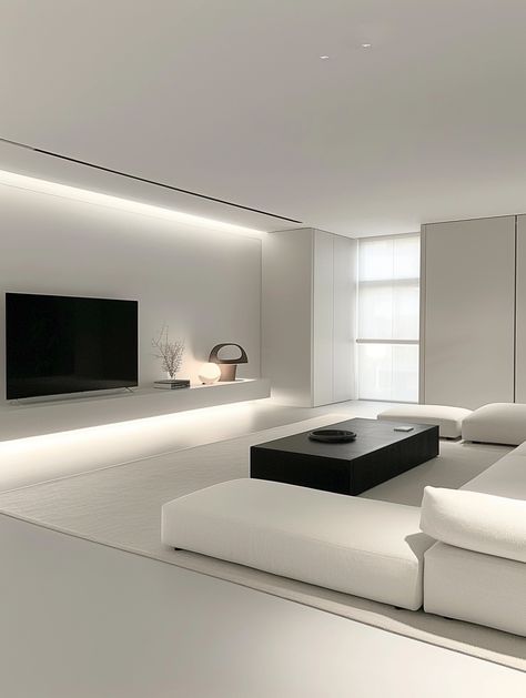 The design focuses on the smoothness of lines and the openness of space.
Avoid too many complicated decorations to make the overall style purer. Minimal White Living Room, White Minimalist Interior Design, Simple White Interior, House Decor Minimalist Modern, Elegant Interior Design Living Room, Interior Design Modern Minimalist, White Minimalist Interior, White Minimalist House, Minimal Tv Room