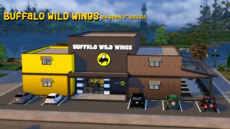 Buffalo Wild Wings | Bean's Builds on Patreon Wing Stop, Sims 4 Restaurant, The Sims 4 Lots, Sims 4 Black Hair, Sims 4 Cc Kids Clothing, Play Sims 4, Buffalo Wild, Cc Mods, Buffalo Wild Wings