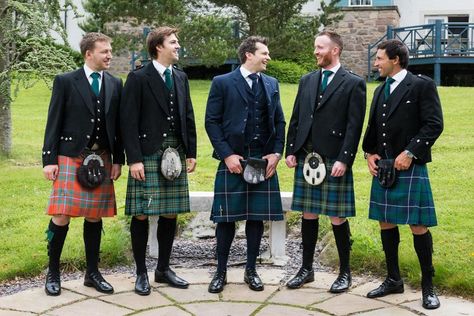 Wearing a kilt is obviously very popular for the groom and groomsmen here in Scotland, but they also get worn at New Year, or Hogmanay we we call it! It is very rare to attend a wedding or formal event in Scotland without seeing many men in kilts. Wedding Kilts Grooms, Scottish Traditional Clothing, Wedding Forest Green, Smokey Mountain Wedding, Kilts Men, Celtic Wedding Ideas, Scottish Wedding Traditions, Scottish Wedding Ideas, Wedding Kilt