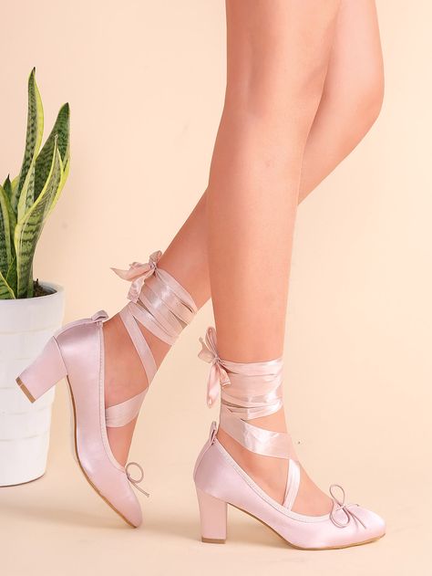 Shop Pink Tie Back Strappy Bow Satin Heeled Pumps online. SheIn offers Pink Tie Back Strappy Bow Satin Heeled Pumps & more to fit your fashionable needs. Sepatu Pump, Sepatu Platform, Pink High Heels, Satin Heels, Aesthetic Shoes, Pink Tie, Pink Ties, Pretty Shoes, Dream Shoes