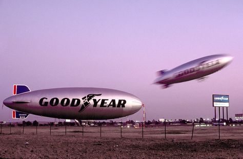 Goodyear Blimps 'Columbia'  N3A and N4A at Carson California, 1975 Carson California, Goodyear Blimp, Football Hall Of Fame, Vintage Los Angeles, Amish Country, Beautiful Park, Lake Erie, Historical Pictures, Zeppelin