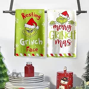 Clean Countertops, Bathroom Green, Kitchen Words, Grinch Christmas Decorations, Decor For Kitchen, Christmas Kitchen Decor, Christmas Kitchen Towels, Kitchen Dish Towel, Green Bathroom