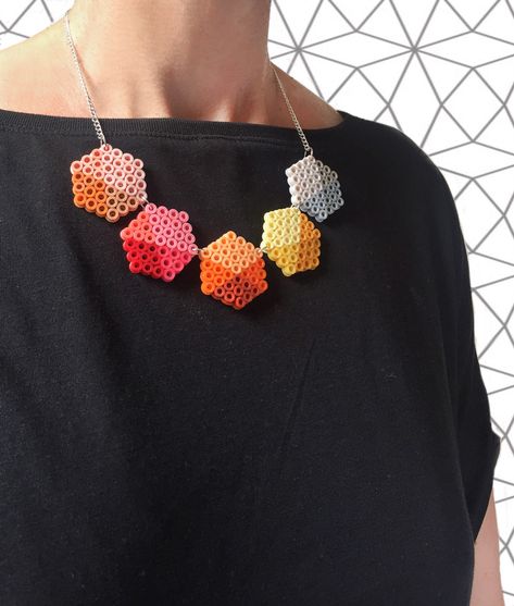 Beads Necklace Ideas, Kandi Cuff Patterns, Colorful Statement Necklace, Hamma Beads Ideas, Rainy Day Crafts, Hama Bead, Melty Beads, Hama Beads Patterns, Melting Beads