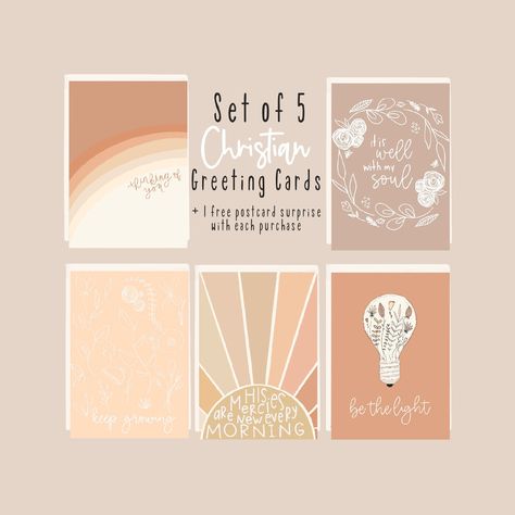 Christian greeting card set | Faith postcards | Set of 5 designs by swaygirls on Etsy Christian Greeting Cards, Free Postcards, Faith Stickers, Bible Verse Cards, It Is Well With My Soul, Keep Growing, Free Greeting Cards, Christian Cards, Christian Messages