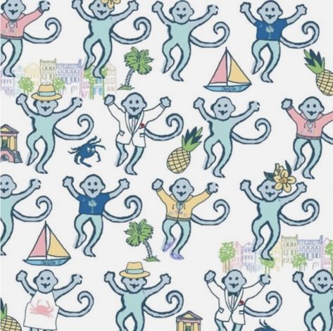 Preppy Monkeys Roller Rabbit Wallpaper, Rabbit Wallpaper, Roller Rabbit, Monkeys, Blue