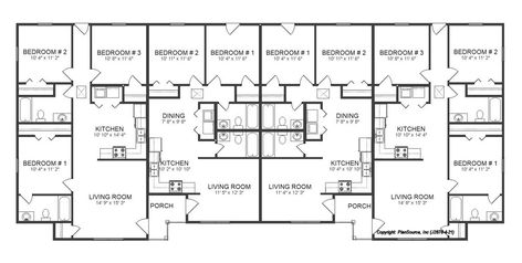 Fourplex plan J2878-4-21 | PlanSource, Inc Fourplex House Plans, Town House Plans, Duplex Floor Plans, Duplex Plans, Box Stitch, Apartment Floor, Saving Strategies, Group Home, Duplex House Plans