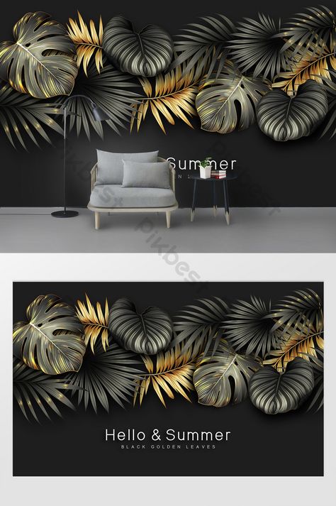 Wall Painting Ideas Leaves, Spray Tan Room, Gold Painted Walls, Window Glass Design, Bed Back Design, 3d Wall Painting, Gate Locks, Leaves Background, Gold Living Room