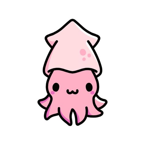 Cute squid Cute Octopus Doodle, Easy Squid Drawing, Squid Drawing Simple, Cute Sea Animal Drawings, Cute Ocean Animals Drawings, Squid Drawing Cute, Cute Octopus Illustration, Octopus Cute Drawing, Sea Animals Drawing Easy