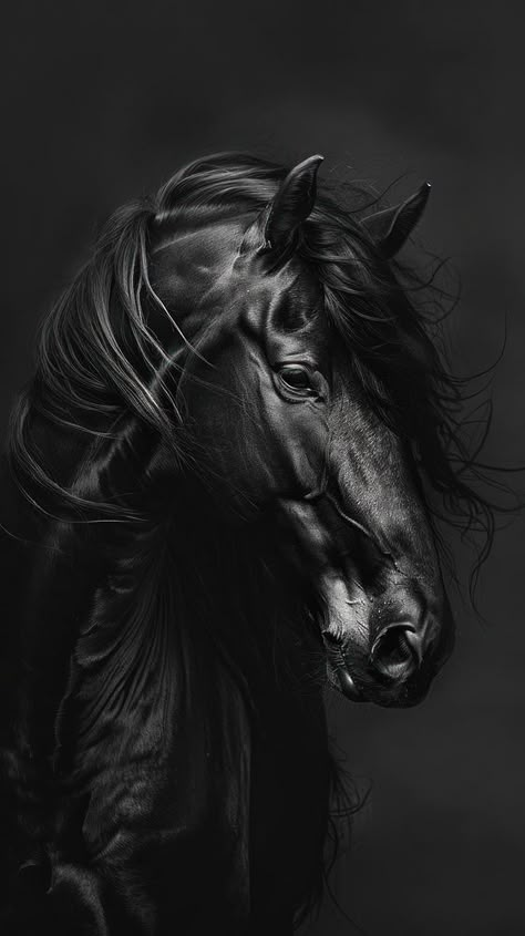 Horse Black Wallpaper, Black Horses Aesthetic, Black Horse Wallpaper Iphone, Black Horse Wallpaper, Black Horse Art, Black Horse Painting, Seven Horses Painting, Horse Black And White, Wallpaper Horse